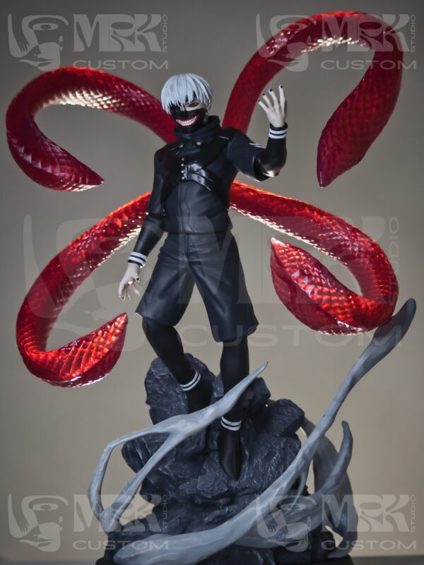 Custom Kaneki Ken statue from Tokyo Ghoul, hand-painted with detailed kagune and mask.