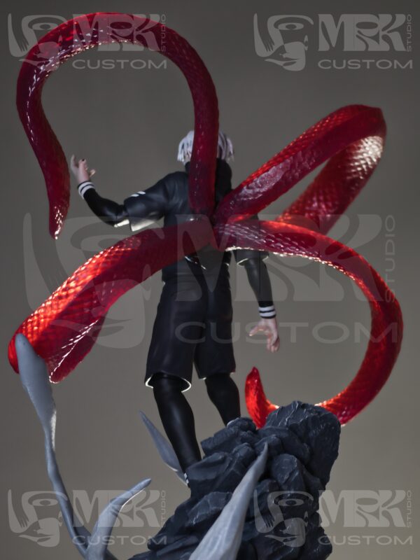Side view of Kaneki Ken anime statue showing kagune tentacles and sculpted hair details